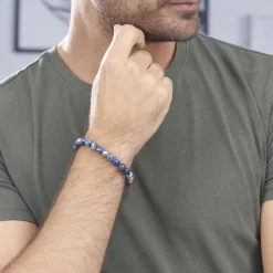 New Histoire d'Or Bracelet Adonis Acier Blanc Pierre De Synthese acier blanc pierre bleue