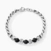 New Histoire d'Or Bracelet Gulustan Acier Gris Vieilli Pierres De Lave