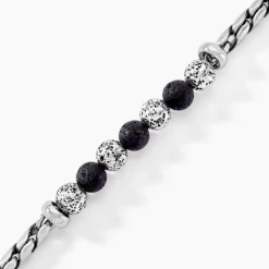 New Histoire d'Or Bracelet Gulustan Acier Gris Vieilli Pierres De Lave