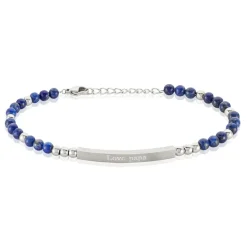 Outlet Histoire d'Or Bracelet Identité Acier Blanc Boules Sebastino Lapis Lazuli acier argenté lapis lazuli bleu