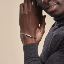 Outlet Histoire d'Or Bracelet Identité Acier Blanc Boules Sebastino Lapis Lazuli acier argenté lapis lazuli bleu