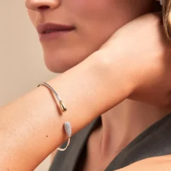 Clearance Histoire d'Or Bracelet Jonc Tiwa Argent Bicolore Oxyde De Zirconium