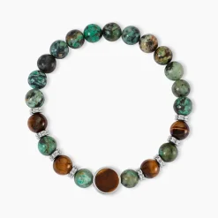 JOURDAN Bracelet Archimedes Acier Argenté Oeil De Tigre Turquoise