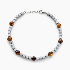 Outlet Histoire d'Or Bracelet Ole Acier Blanc Oeil De Tigre Hématite