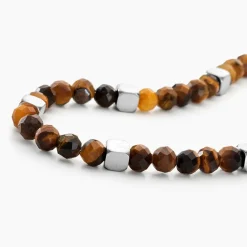 New Histoire d'Or Bracelet Oleg Acier Blanc Oeil De Tigre