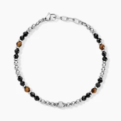Histoire d'Or Bracelet Risor Acier Blanc Oeil De Tigre Agate* Bracelets|Bracelets Fantaisie