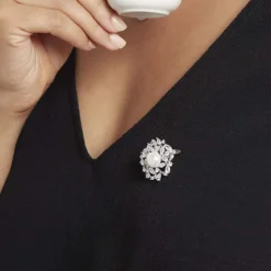 Hot Histoire d'Or Broche Kaki Argent Blanc Perle De Culture