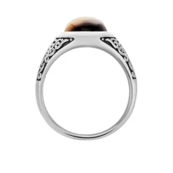 Histoire d'Or Chevalière Acier Vieilli Keegan 艙il De Tigre acier gris quartz marron