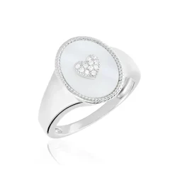 Histoire d'Or Chevalière Aracely Argent Blanc Nacre Oxyde De Zirconium* Bagues|Chevalières