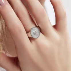 Histoire d'Or Chevalière Aracely Argent Blanc Nacre Oxyde De Zirconium* Bagues|Chevalières