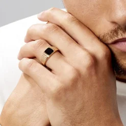 Online Histoire d'Or Chevalière Plaqué Or Jaune Ariston Email Noir