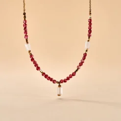 New Histoire d'Or Collier Attila Acier Doré Quartz Jade acier doré quartz rose