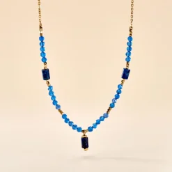 Clearance Histoire d'Or Collier Attila Acier Doré Lapis Lazuli Agate acier doré lapis lazuli bleu