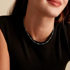 Hot Histoire d'Or Collier Calliope Plaqué Or Doré Amazonite