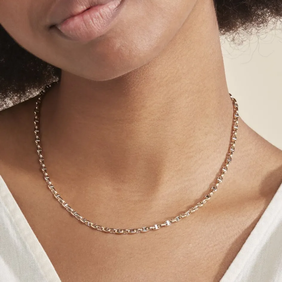 Online Histoire d'Or Collier Carlo Or Bicolore Maille Marine Ronde