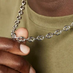 Online Histoire d'Or Collier Carrus Maille Grain De Cafe Argent Blanc