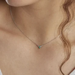 Discount Histoire d'Or Collier Or Blanc Febe Emeraude Diamant