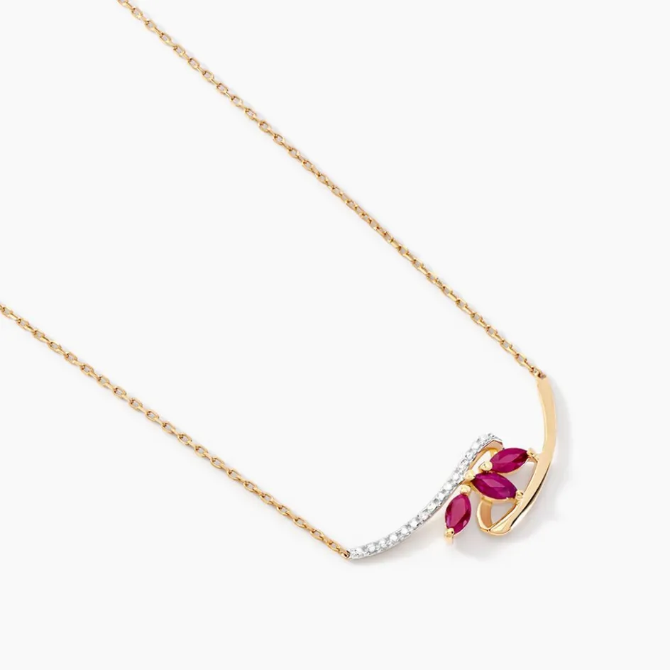 Outlet Histoire d'Or Collier Petale Et Diamant or bicolore rubis