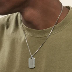 Histoire d'Or Collier Quadrillage Acier Blanc* Bijoux Personnalisés|Colliers