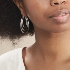 Histoire d'Or Créoles Aglae Acier Blanc* Boucles D'Oreilles|Boucles D'Oreilles Fantaisie