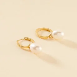 Hot Histoire d'Or Créoles Anes Poire Or Jaune Perle De Culture Et Oxyde De Zirconium