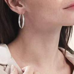 Histoire d'Or Créoles Classique Argent Blanc Django Oxyde De Zirconium* Boucles D'Oreilles|Boucles D'Oreilles Créoles