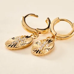 Histoire d'Or Créoles Embrasement Plaqué Or Jaune Oxyde De Zirconium* Boucles D'Oreilles|Boucles D'Oreilles Fantaisie