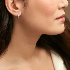 Online Histoire d'Or Créoles Fane Argent Rhodié Oxyde De Zirconium argent blanc oxyde