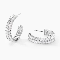 Histoire d'Or Créoles Jovan Argent Blanc Oxyde De Zirconium* Boucles D'Oreilles|Boucles D'Oreilles Créoles