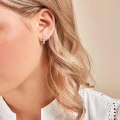 Histoire d'Or Créoles Katana Or Blanc Diamant Synthétique* Boucles D'Oreilles|Boucles D'Oreilles Créoles