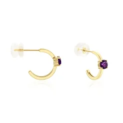 Histoire d'Or Créoles Nottingham Or Jaune Améthyste* Boucles D'Oreilles|Boucles D'Oreilles Créoles