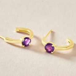 Histoire d'Or Créoles Nottingham Or Jaune Améthyste* Boucles D'Oreilles|Boucles D'Oreilles Créoles