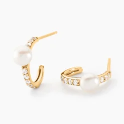 Discount Histoire d'Or Créoles Peni Or Jaune Perle De Culture Oxyde De Zirconium