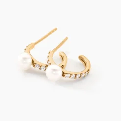 Discount Histoire d'Or Créoles Peni Or Jaune Perle De Culture Oxyde De Zirconium