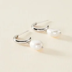 Discount Histoire d'Or Créoles Petia Argent Blanc Perle De Culture