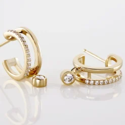 Histoire d'Or Créoles Plaqué Or Jaune Par Oxyde De Zirconium* Boucles D'Oreilles|Boucles D'Oreilles Fantaisie