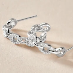 Discount Histoire d'Or Créoles Trait D'union Argent Blanc Oxyde De Zirconium