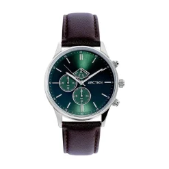 Discount ARCTIK Montre Escale Vert cadran argenté fond vert bracelet cuir de vachette marron