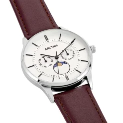 Clearance ARCTIK Montre Horizon Argenté cadran argenté fond argenté bracelet cuir marron