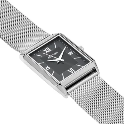 Hot ARCTIK Montre Quark Noir cadran argenté fond noir bracelet acier argenté