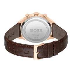 Outlet HUGO BOSS Montre Boss Gregor Bleu cadran rose fond bleu bracelet cuir marron