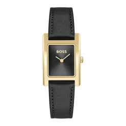 Best HUGO BOSS Montre Boss Lucy Noir cadran doré fond noir bracelet cuir de veau noir