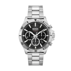 Sale HUGO BOSS Montre Boss Troper Noir cadran argenté fond noir bracelet acier argenté
