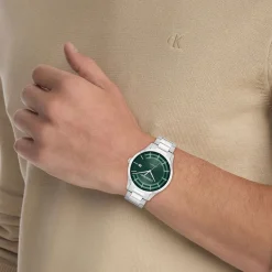 Discount CALVIN KLEIN Montre Iconic Automatic Vert cadran argenté fond vert bracelet acier argenté