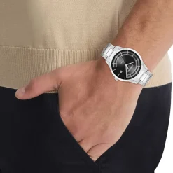 Discount CALVIN KLEIN Montre Iconic Automatic Noir cadran argenté fond noir bracelet acier argenté