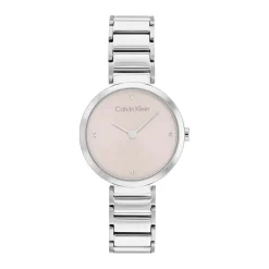 Online CALVIN KLEIN Montre Minimalistic T Bar Rose cadran argenté fond rose bracelet acier argenté
