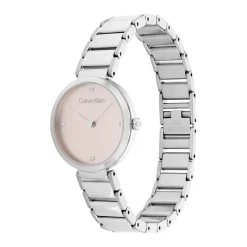 Online CALVIN KLEIN Montre Minimalistic T Bar Rose cadran argenté fond rose bracelet acier argenté