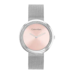 Clearance CALVIN KLEIN Montre Twist Rose cadran argenté fond rose bracelet acier argenté