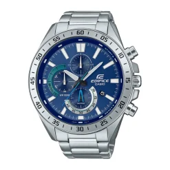 CASIO EDIFICE Montre Casio Bleu cadran argenté fond bleu bracelet acier argenté
