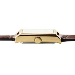 CASIO COLLECTION Montre Argente cadran dore fond argenté bracelet cuir marron